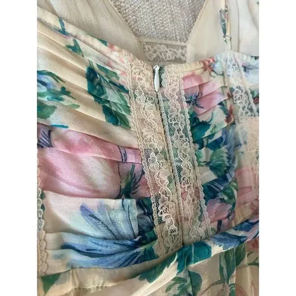 zimmermann verity scallop short dress Zimmermann Verity Scallop Short Dress Cream Floral Size XS/S